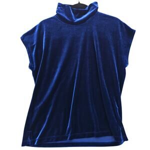 VTG Chico's Blouse Womens XL Blue Velvet Mock Neck 90s Y2K Whimsigoth Grunge